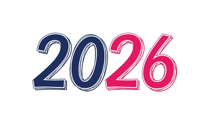 Bold blue and pink numbers spelling out the year 2026 in a dynamic, stylized font, representing future time and upcoming events