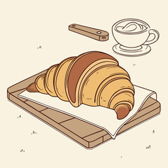 A freshly baked croissant with a cup of coffee