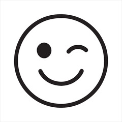 Winking face emoji outline icon vector