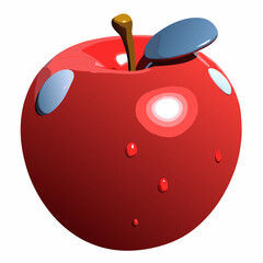 Red Apple with Leaf and Water Droplets on White Background