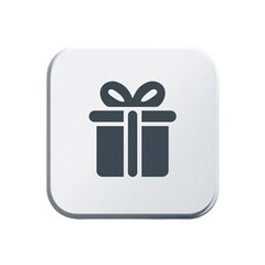 A square, light-grey button features a dark-grey gift box icon with a simple bow on top