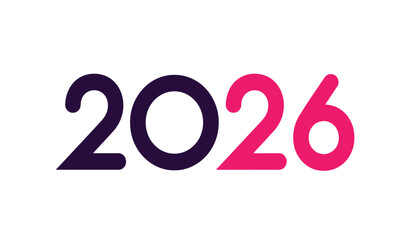 Bold clean font graphic illustration number 2026 in purple and pink on a white background, representing the upcoming year and future planning, new year celebration, seasonal event.