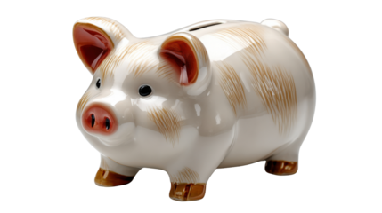 Savings Symbol: A charming ceramic piggy bank, radiating optimism, sits poised as a symbolic representation of savings, financial stability, and prudent money management.