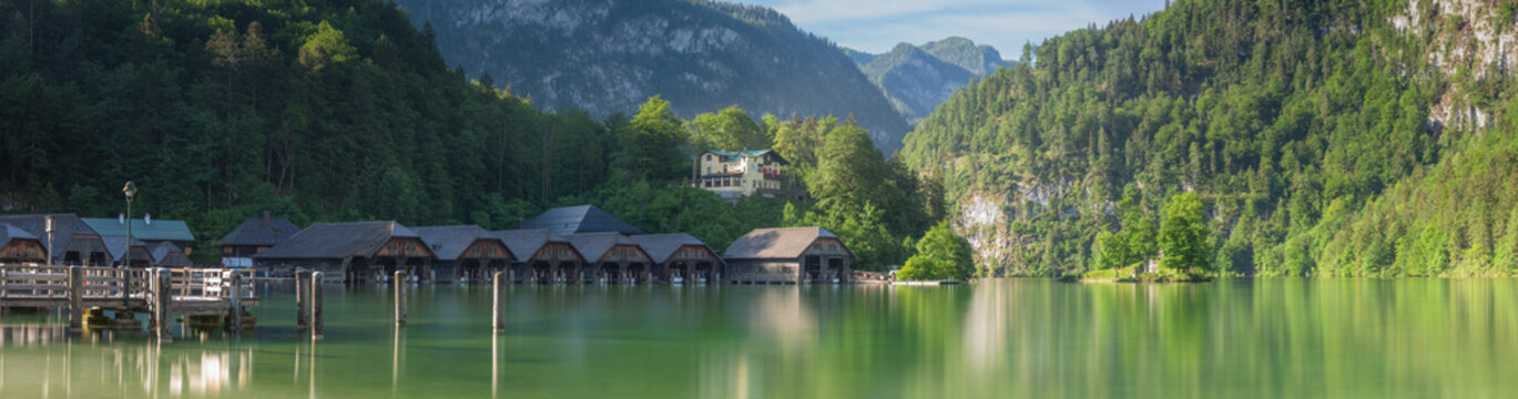 Passenger boat station, pier or dock on Konigsee lake in Berchtesgaden, Germany