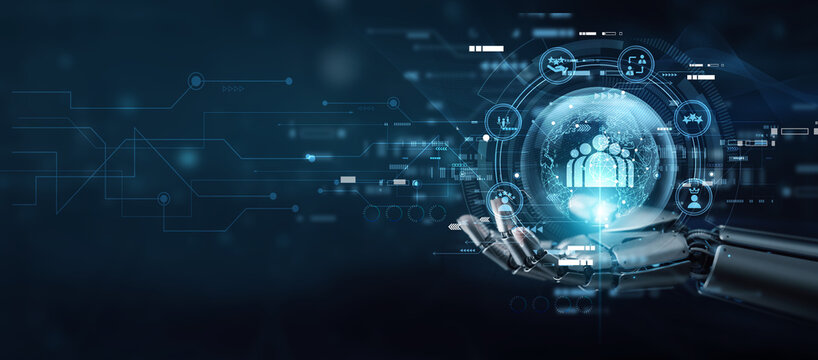 Executive hand holding globe with network connecting data customer relationship management. Building loyalty, tracking interactions, improving engagement, data-driven insights, and service growth.