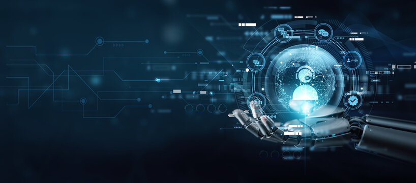 Representative hand holding globe with network connecting data customer service excellence. Providing support, solving issues, ensuring satisfaction, loyalty, and improving communication efficiency.