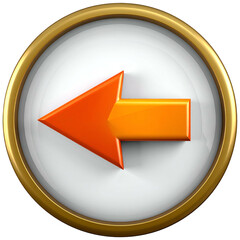 Bright orange arrow pointing left within a golden-rimmed, white-faced clock-like icon