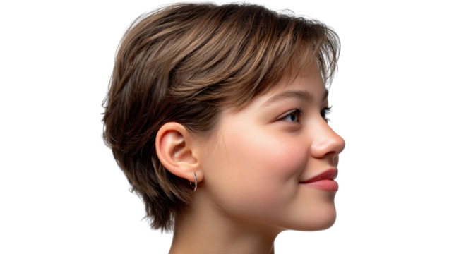 Gazing Portrait: A portrait showcasing a captivating young woman in profile, revealing her elegant features and graceful charm. 