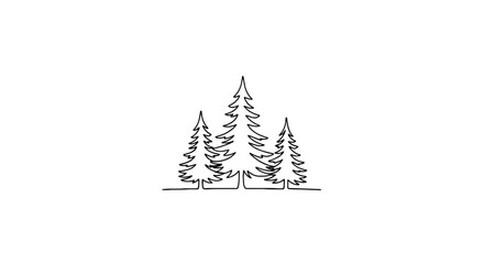 Fototapeta premium Serene Pine Trees Line Art Illustration in Minimalist Style, Evergreen Forest Scene for Nature-Themed Designs & Eco-Friendly Projects, Single Continuous Line Drawing for Elegant Logo & Branding, Susta