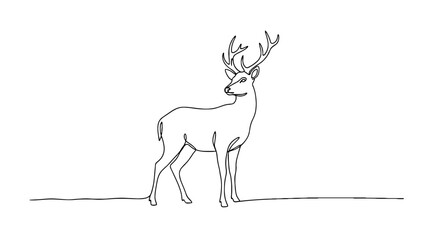 Elegant Deer Standing in Minimalist Landscape, a Single Continuous Line Art Illustration for Nature Conservation and Wildlife Awareness Campaigns, Modern Design for Print and Web, Perfect for Advertis