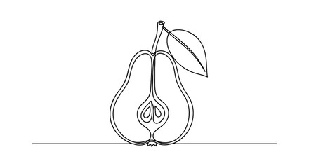 Sliced Pear Illustration on Cream Backdrop Depicting Fresh Fruit, Food Design, Healthy Eating Concepts for Restaurant Menus, Vegan Recipes & Wellness Branding. Minimalist Line Art Style in Presentatio