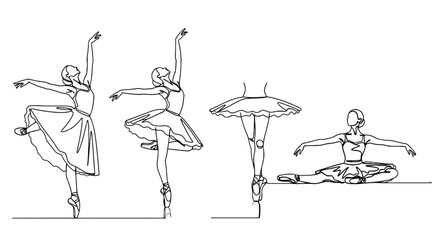 Elegant Ballerinas Dancing Gracefully in Minimalist Style on White Background, Performing Ballet Moves for Art Prints, Dance Education, Studio, Class or Choreography Visualizations, Modern Artistic Re