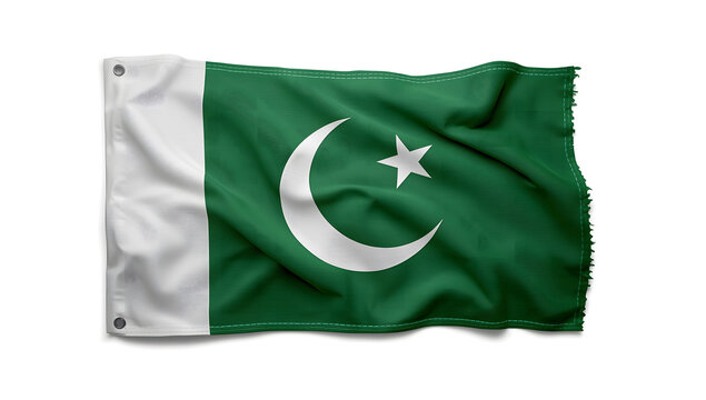 Pakistan national flag isolated on pure white background, elegant fabric texture, symbolic patriotism and independence concept for design, events and celebrations