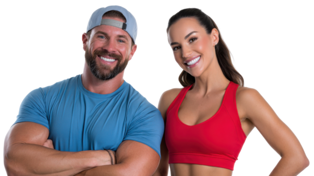 Dynamic Duo of Wellness: A vibrant couple exuding vitality and fitness, their radiant smiles and confident stances embodying the essence of a healthy lifestyle. 