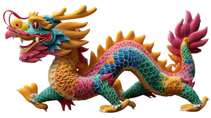 Obraz premium Majestic Dragon Statue: A colorful and vibrant dragon statue, an emblem of power and good fortune, standing tall with intricate details and a lively presence.