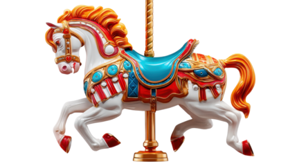 Carousel Horse: A beautifully crafted carousel horse, a symbol of childhood joy and playful nostalgia. Its vibrant colors and intricate details evoke a sense of whimsy and delight.