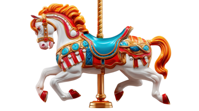 Carousel Horse: A beautifully crafted carousel horse, a symbol of childhood joy and playful nostalgia. Its vibrant colors and intricate details evoke a sense of whimsy and delight.