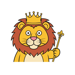 Cartoon king lion holding scepter isolated on white background silhouette