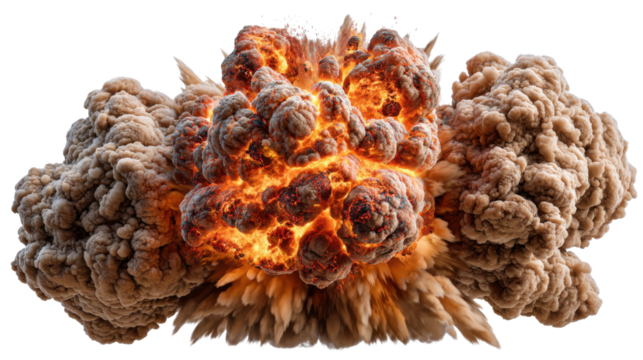 Fiery Burst: A visual spectacle of raw power and energy unfolds, a dramatic explosion showcasing the intense force and chaos of nature. 