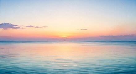 Obraz premium Serene Sunset Over Calm Ocean Waters Reflecting Sky Colors.