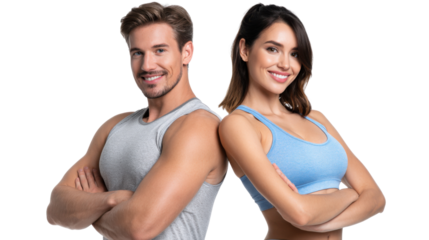 Fitness Duo: A portrait of a man and woman exuding vitality and vigor, showcasing the synergy of fitness and wellness, embodying a lifestyle of health and activity.