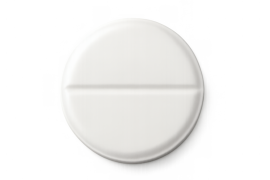 White round medical pill displaying score line, representing medication, treatment, health, and healthcare concept