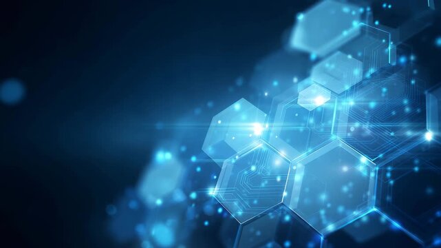 Futuristic blue hexagonal network background with glowing digital connections and abstract technology design