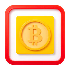 Digital rendering of a Bitcoin symbol inside a red and yellow square frame