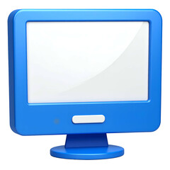 Glossy blue computer monitor with a blank white screen. Simple 3D design