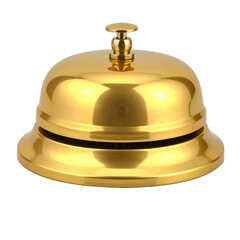 Shiny golden bell with a rounded top, base, and a button, isolated on black