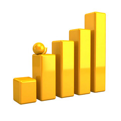 Stylized golden bar graph ascending with a sphere on top