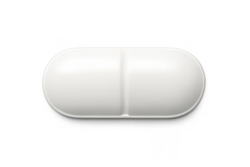 White medical pill or capsule drug isolated on a transparent background for pharmacy, medicine, and healthcare concepts