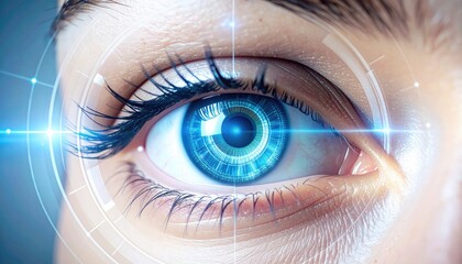 Extreme Close Up Of A Blue Eye With Digital Futuristic Overlay And Light Streaks