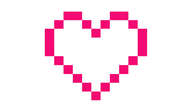 Pixelated heart isolated on transparent background, a digital symbol of love and affection, perfect for expressing emotions in a retro style