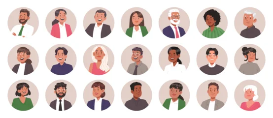Fotobehang Sportwinkel Set of multicultural business avatars of men and women in a circle. Vector illustration  © tynyuk