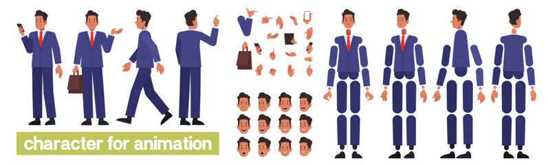 Naklejka premium Businessman character set for animation and personalized illustrations. DIY kit. Flat style