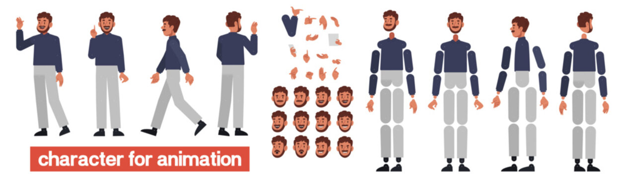 Character man kit for creating animations and your own illustrations. DIY kit. Flat style vector