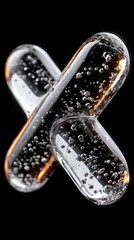 Transparent '': 3D Letter with Air Bubbles on Black Background