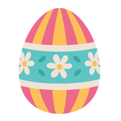 Decorative Easter Egg With Pink Yellow Stripes And Floral Pattern On Transparent Background