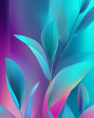 Abstract gradient leaves in blue and pink futuristic light
