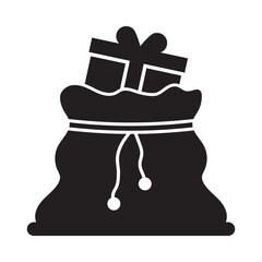 Black and white Christmas glyph icons with festive decorations and symbols