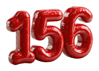 Vibrant red number 156 display installation contemporary isolated on transparent background