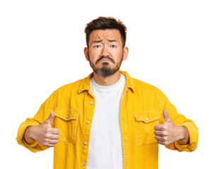 Man making thumbs up gesture environment portrait isolated on transparent background