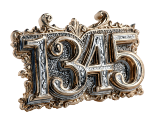 Decorative house number 1345 home entrance metal sign elegant design isolated on transparent background