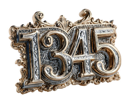 Decorative house number 1345 home entrance metal sign elegant design isolated on transparent background