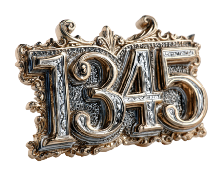 Decorative house number 1345 home entrance metal sign elegant design isolated on transparent background