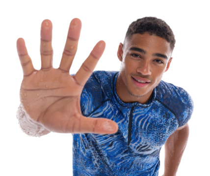 Youthful swimmer posing pool portrait bright environment isolated on transparent background