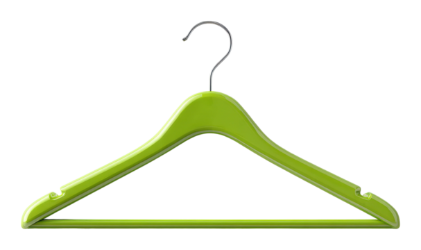 Vibrant green hanger in minimalist home organization concept isolated on transparent background