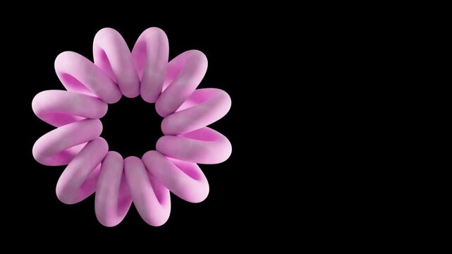 4k seamless loop of two soft pink spirals twisting. Abstract motion graphic creates a frame or border on a black background. Modern, playful design with ample copy space