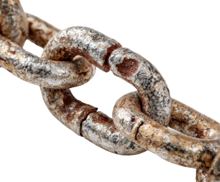 Rusty chain link industrial isolated on transparent background